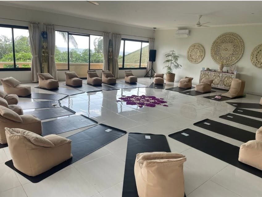 Indoor retreat room ready for a group yoga or meditation session